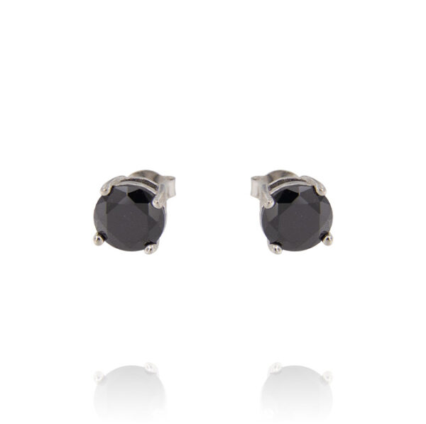 Orecchini punto luce con griffe e zirconi neri - 7 mm - rhodiato