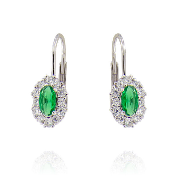 Orecchini monachella con pietra ovale verde e zirconi – rhodiato