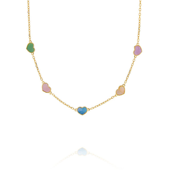 Collana con 5 cuori con Madreperla multicolore - placcato oro