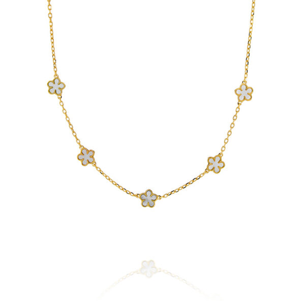 Collana con 5 fiori con Madreperla bianca - placcato oro