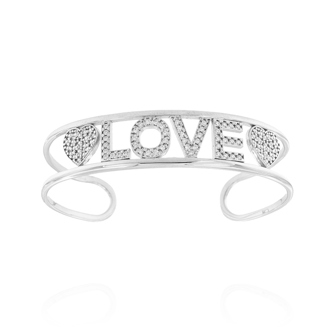Bracciale in argento schiava con scritta e zirconi personalizzabili fino a 6 elementi