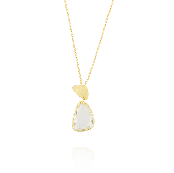 Ingrosso collana con placca satinata e zircone bianco triangolare in argento 925 placcato oro cod. 48307116