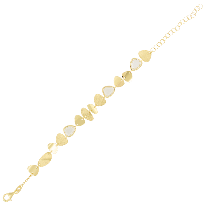 Ingrosso bracciale a placche triangolari diverse con 2 pietre bianche in argento 925 placcato oro 48211216