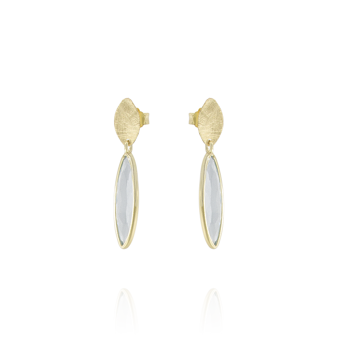Ingrosso orecchini con zircone azzurro ovale e placca satinata in argento 925 placcato oro cod. 48302996