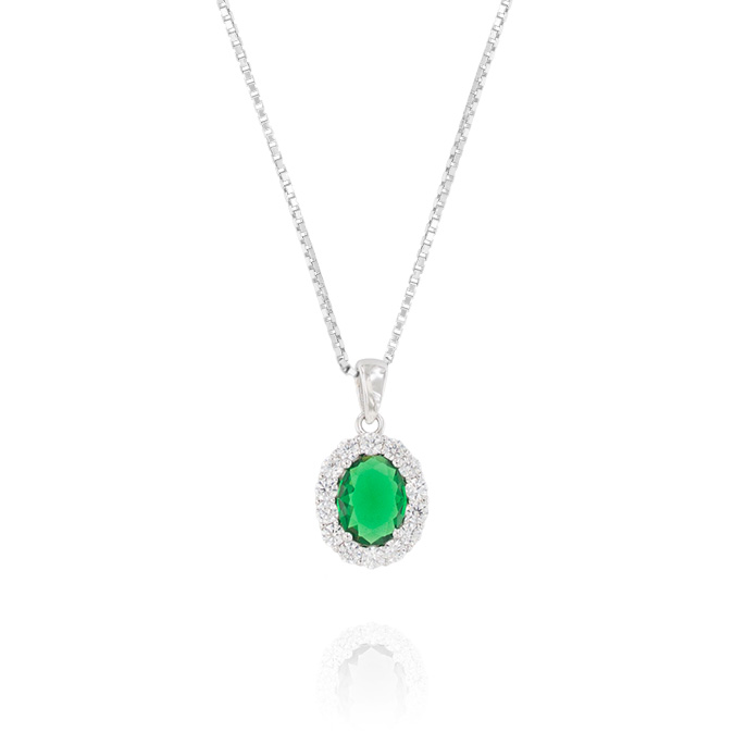 Ingrosso collana Royal / Kate ovale piccolo con zirconi verdi e bianchi in argento 925 rhodiato cod. 01271504
