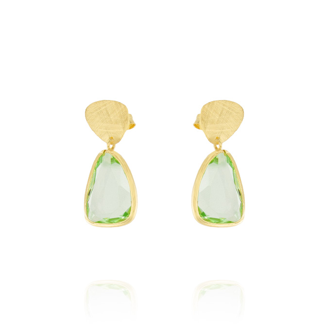 Ingrosso orecchini con zircone verde triangolare e placca satinata in argento 925 placcato oro cod. 4830946