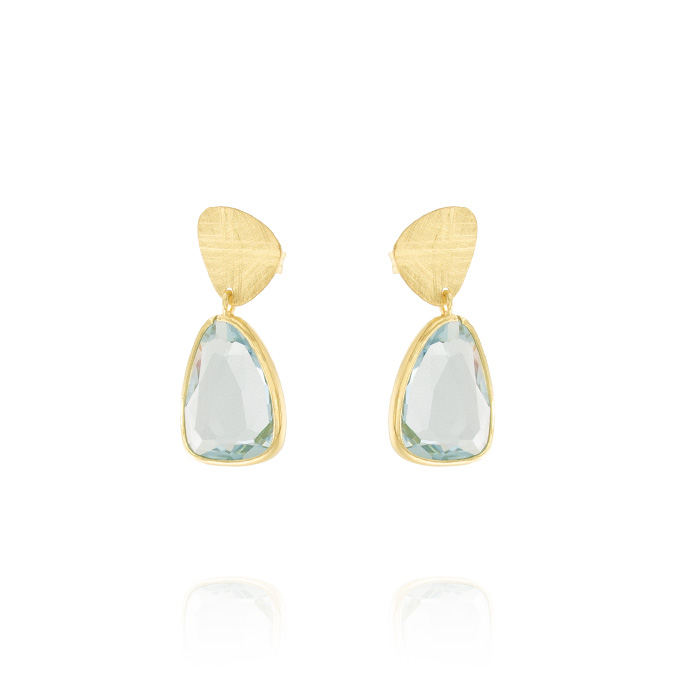 Ingrosso orecchini con zircone azzurro triangolare e placca satinata in argento 925 placcato oro cod. 4830996