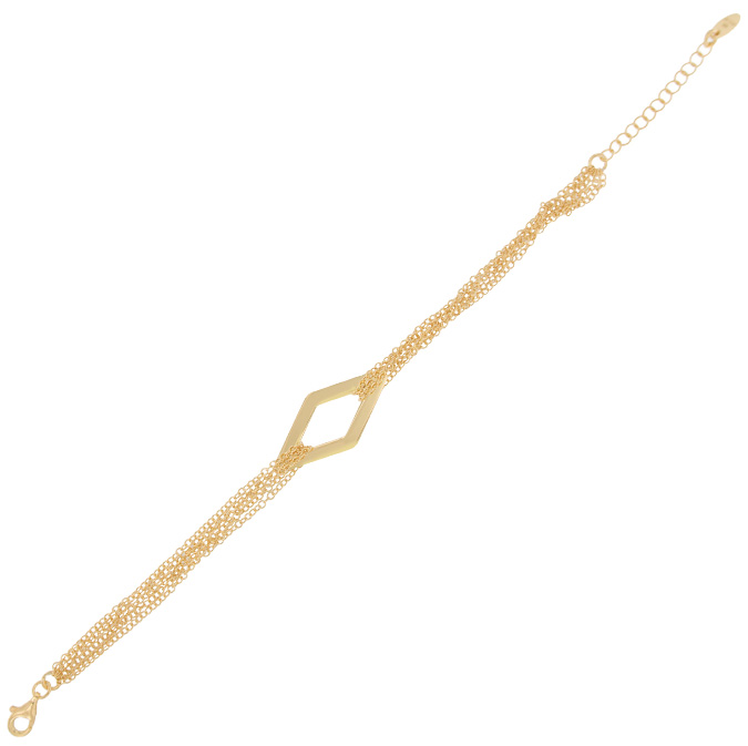 Ingrosso bracciale a 6 fili rollò e rombo centrale in argento 925 placcato oro cod. 1923746