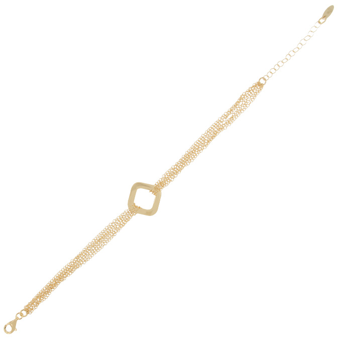 Ingrosso bracciale a 6 fili rollò con ciondolo quadrato centrale in argento 925 placcato oro cod. 1923756