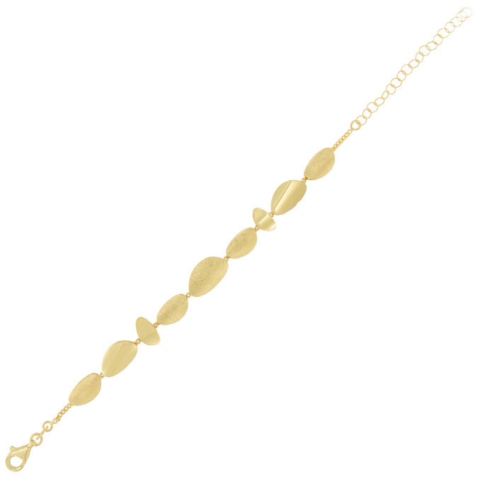 Ingrosso bracciale con 9 placche ovali, satinate e lucide in argento 925 placcato oro cod. 48021276