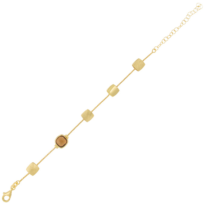 Ingrosso bracciale con 4 placche quadrate e 1 pietra marrone in argento 925 placcato oro cod. 48120176
