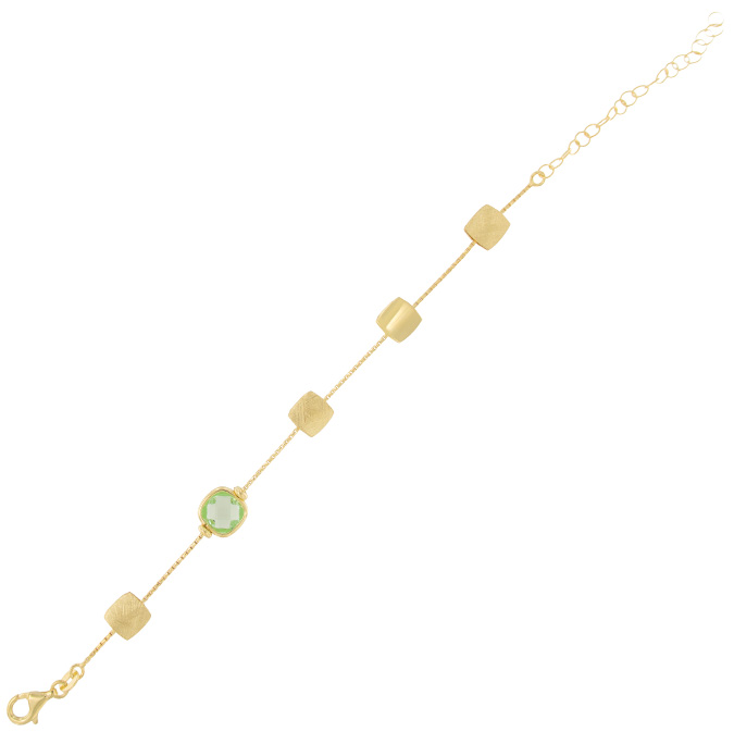 Ingrosso bracciale con 4 placche quadrate e 1 zircone verde in argento 925 placcato oro cod. 48120446