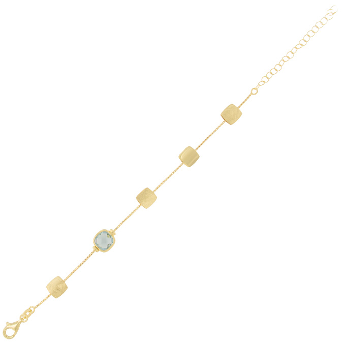 Ingrosso bracciale con 4 placche quadrate e 1 zircone azzurro in argento 925 placcato oro cod. 48120996
