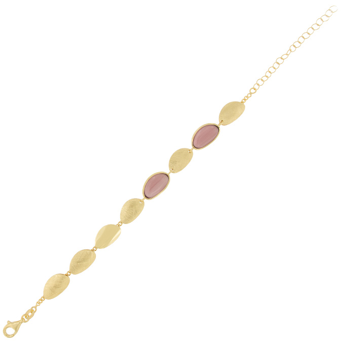 Ingrosso bracciale con 6 placche ovali e 2 pietre rosa antico in argento 925 placcato oro cod. 48124556