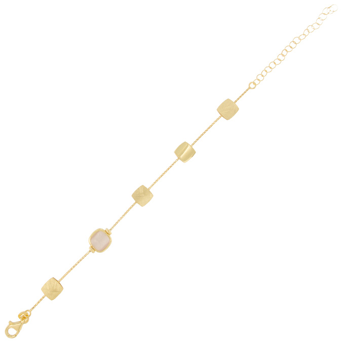 Ingrosso bracciale con 4 placche quadrate e 1 pietra bianca opaca in argento 925 placcato oro cod. 48212016