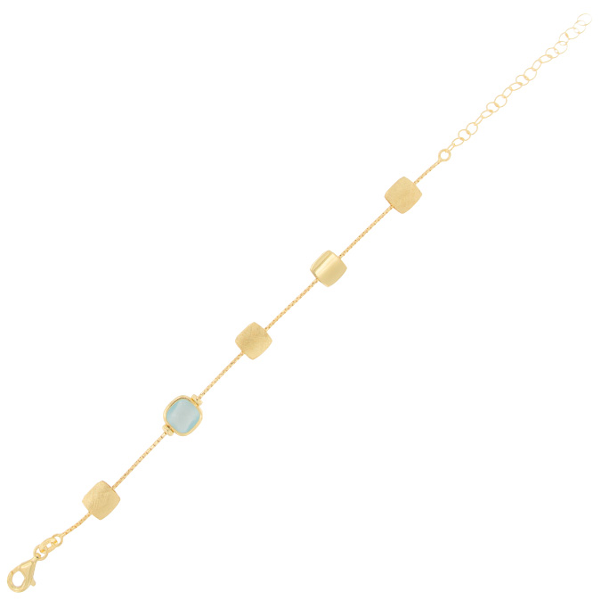 Ingrosso bracciale con 4 placche quadrate e 1 pietra azzurra in argento 925 placcato oro cod. 48212096