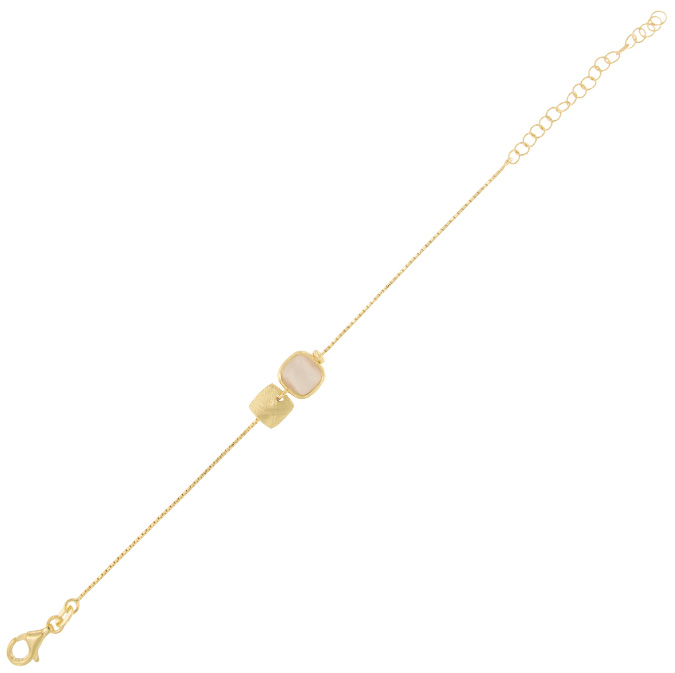 Ingrosso bracciale con placca e pietra quadrata bianca opaca in argento 925 placcato oro cod. 48212116