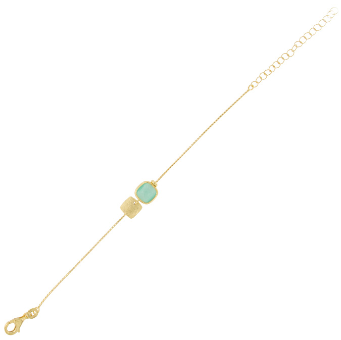 Ingrosso bracciale con placca e pietra verde quadrata in argento 925 placcato oro cod. 48212146