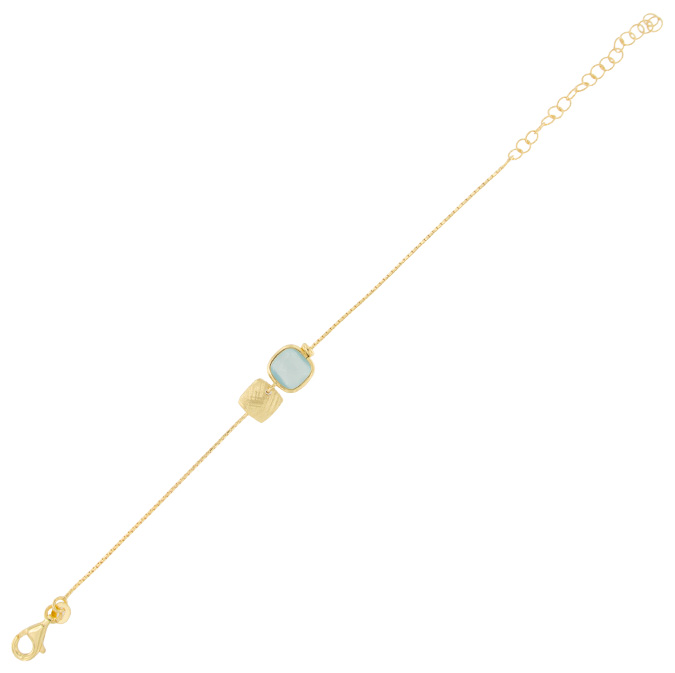 Ingrosso bracciale con placca e pietra azzurra quadrata in argento 925 placcato oro cod. 48212196