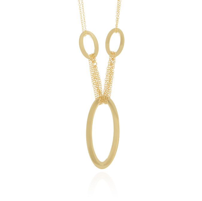 Ingrosso collana a 2 fili rollò con 3 ovali lucidi in argento 925 placcato oro cod. 19343176