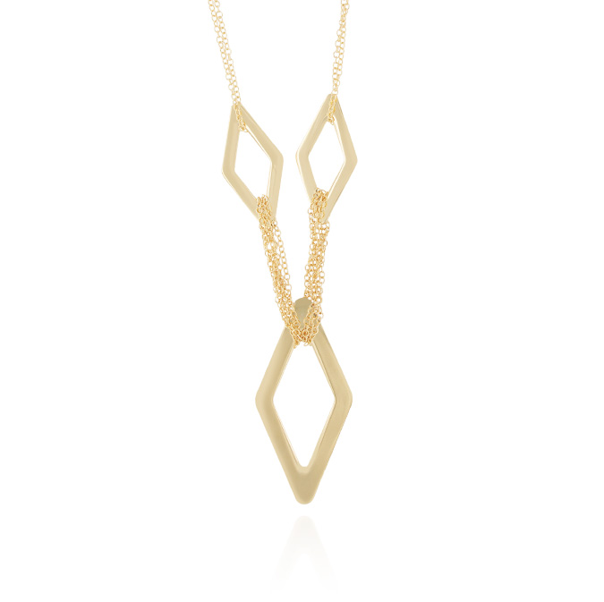Ingrosso collana a 2 fili rollò con 3 rombi lucidi in argento 925 placcato oro cod. 19343126
