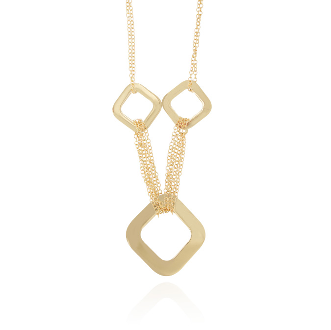 Ingrosso collana rollò a 2 fili con 3 quadrati lucidi in argento 925 placcato oro cod. 19343166