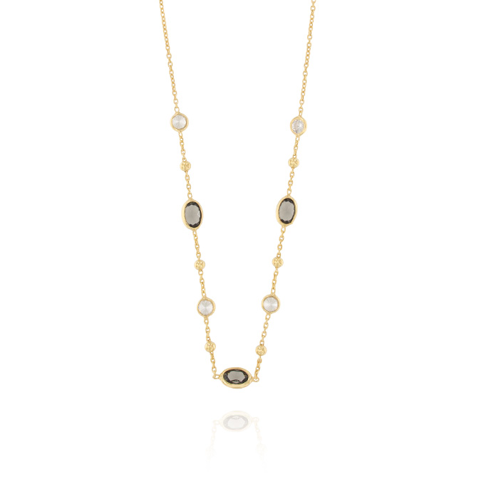 Ingrosso collana con zirconi blu e bianchi alternati da palline in argento 925 placcato oro cod. 40334536