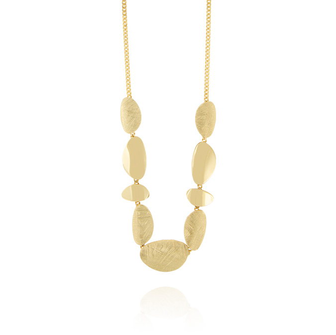 Ingrosso collana con 5 placche ovali satinate e 4 lucide in argento 925 placcato oro cod. 48032216