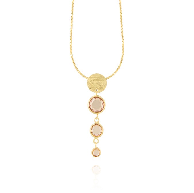 Ingrosso collana con 3 zirconi marroni tondi e 1 placca satinata in argento 925 placcato oro cod. 48216116