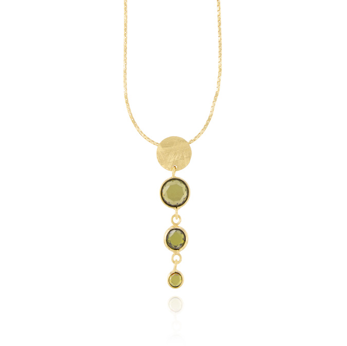 Ingrosso collana con 3 zirconi verde scuro tondi e 1 placca satinata in argento 925 placcato oro cod. 48216156