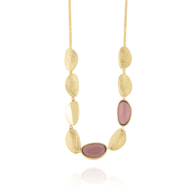 Ingrosso collana con 2 pietre rosa antico tra 7 placche ovali in argento 925 placcato oro cod. 48223556