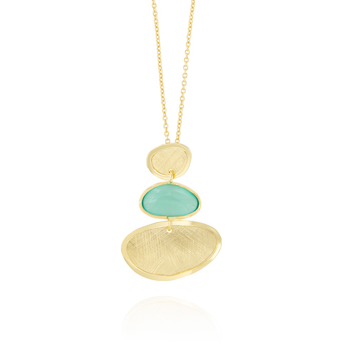 Ingrosso collana con pietra verde tra 2 placche ovali in argento 925 placcato oro cod. 48224446