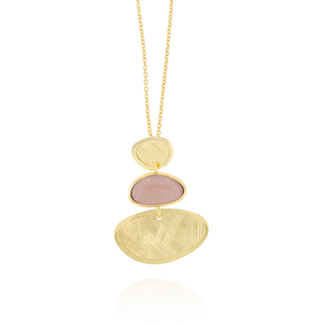 Ingrosso collana con pietra rosa antico tra 2 placche ovali in argento 925 placcato oro cod. 48224556