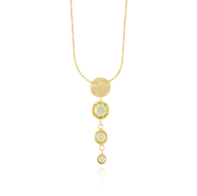 Ingrosso collana con 3 zirconi verdi tondi e 1 placca satinata in argento 925 placcato oro cod. 48321646