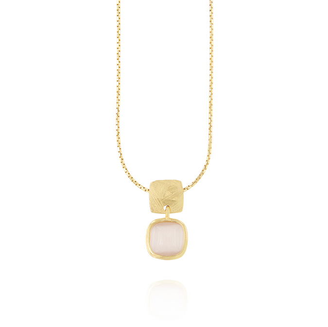 Ingrosso collana con 1 placca e 1 pietra bianca opaca quadrata in argento 925 placcato oro cod. 48321916
