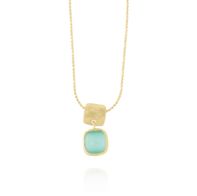 Ingrosso collana con placca e pietra verde quadrata in argento 925 placcato oro cod. 48321946