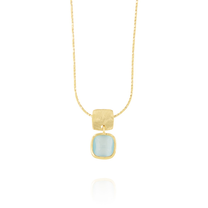 Ingrosso collana con placca e pietra azzurra quadrata in argento 925 placcato oro cod. 48321996