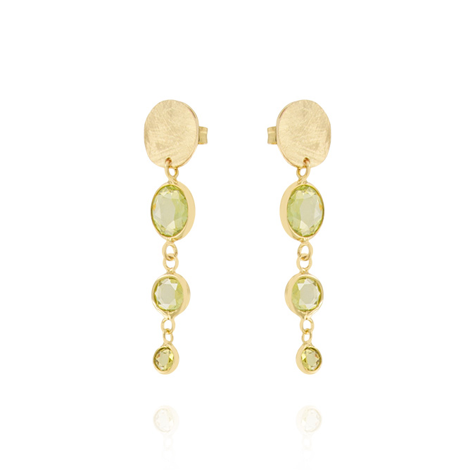 Ingrosso orecchini con 3 zirconi tondi verde e 1 placca satinata in argento 925 placcato oro cod. 48131746