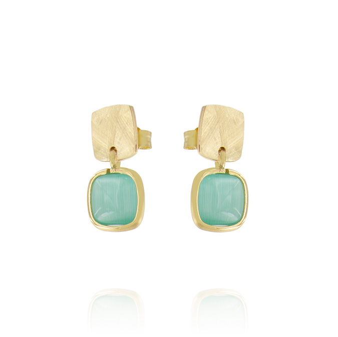 Ingrosso orecchini con 1 placca e 1 pietra quadrata verde in argento 925 placcato oro cod. 48131846