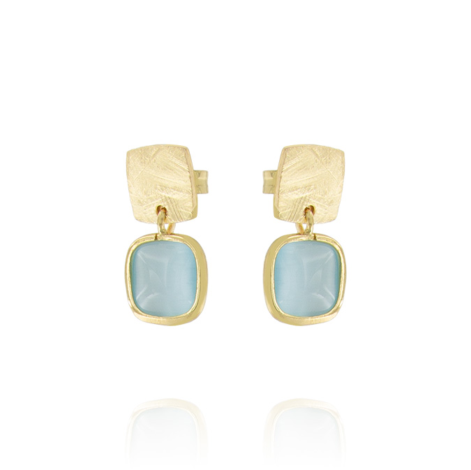 Ingrosso orecchini con 1 placca e 1 pietra quadrata azzurra in argento 925 placcato oro cod. 48131896