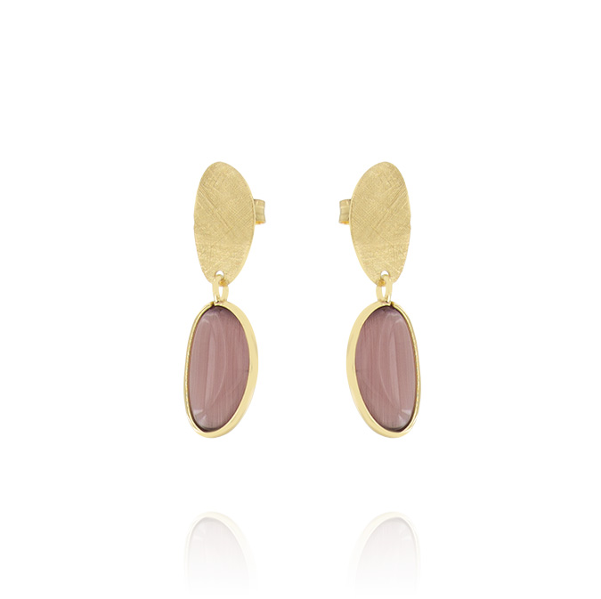 Ingrosso orecchini con pietra rosa antico e placca ovale satinata in argento 925 placcato oro cod. 48320556