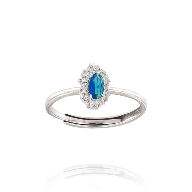Ingrosso anello Royal / Kate ovale verticale piccolo con zirconi blu e bianchi in argento 925 rhodiato cod. 01273933