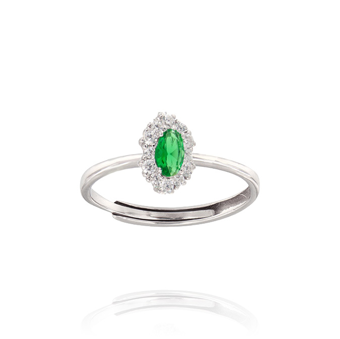Ingrosso anello Royal / Kate ovale verticale piccolo con zirconi verdi e bianchi in argento 925 rhodiato cod. 01273934