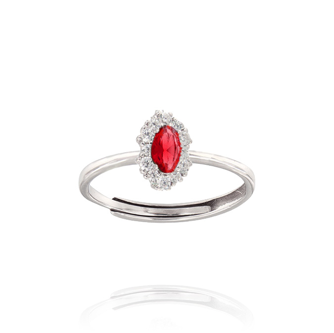 Ingrosso anello Royal / Kate ovale verticale piccolo con zirconi rosso e bianchi in argento 925 rhodiato cod. 01273935