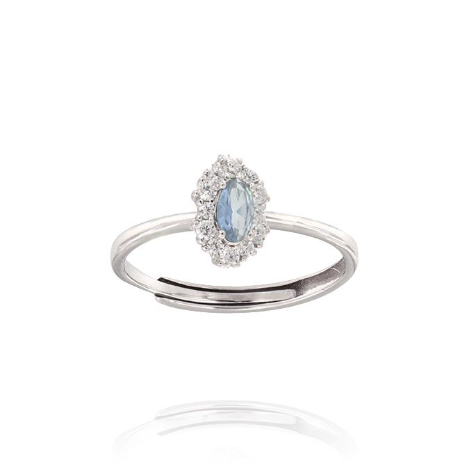 Ingrosso anello Royal / Kate ovale verticale piccolo con zirconi azzurri e bianchi in argento 925 rhodiato cod. 01273939
