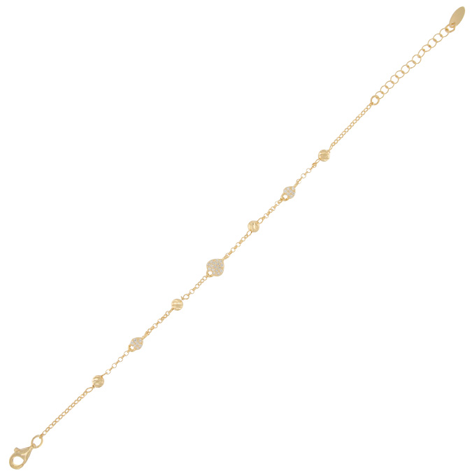 Ingrosso bracciale a palline alternate a 3 cuori con zirconi bianchi in argento 925 placcato oro cod. 19233846