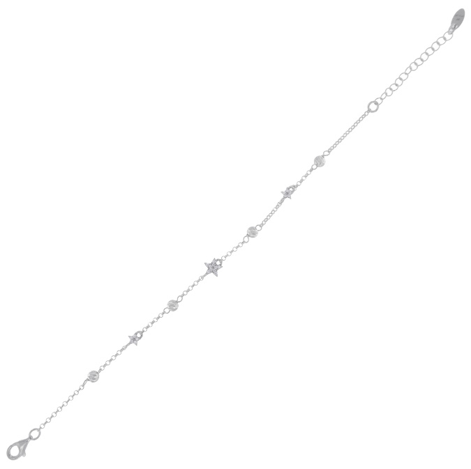 Ingrosso bracciale a palline alternate e 3 stelle con zirconi bianchi in argento 925 rhodiato cod. 1923382