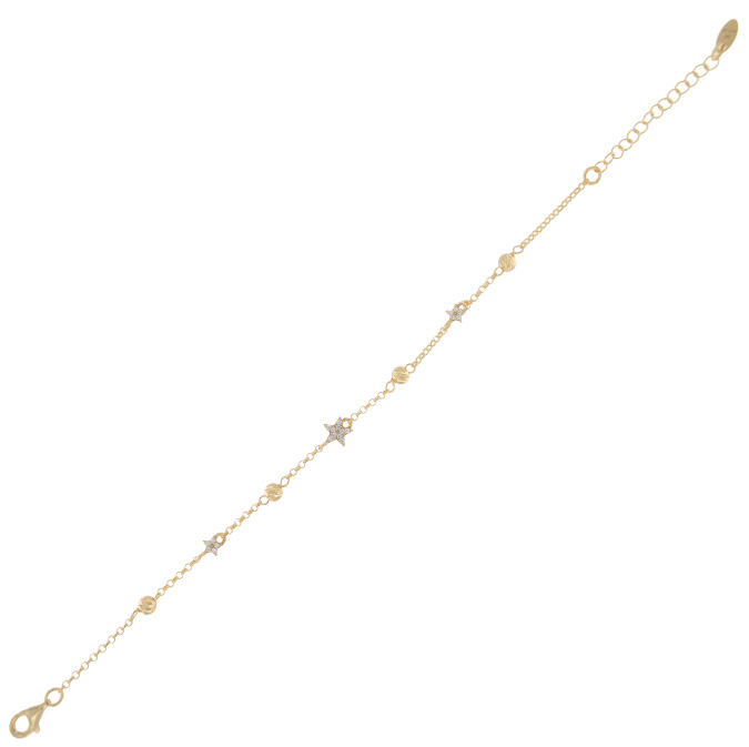 Ingrosso bracciale a palline alternate e 3 stelle con zirconi bianchi in argento 925 placcato oro cod. 19233826