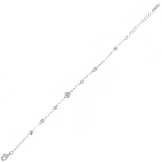 Ingrosso bracciale a palline alternate e 3 cuori con zirconi bianchi in argento 925 rhodiato cod. 1923384