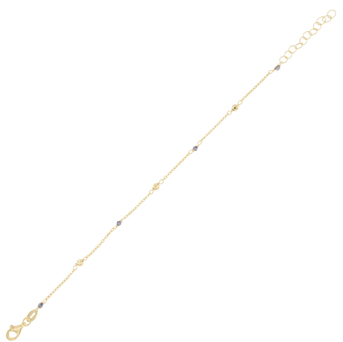 Ingrosso bracciale con palline e pietrine blu alternate in argento 925 placcato oro cod. 19233856